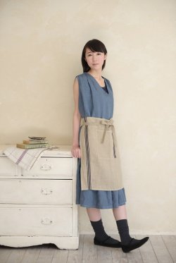 画像1: TFリネンカフェエプロンクラシック　MGブラック　sale