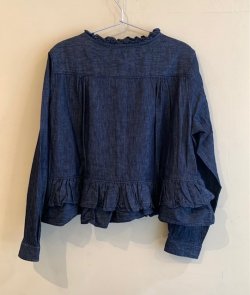 画像2: リネン裾フリルブラウス　インディゴデニム