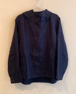 画像1: リネンフード付きジャケット　ブラック