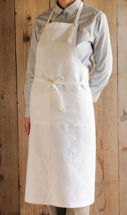 画像1: リネン フルエプロン　ホワイト30％オフsale　